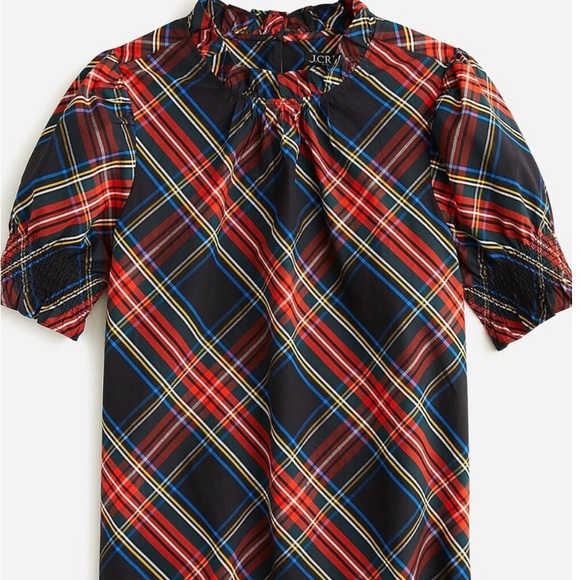 EUC 2x Smocked puff-sleeve cotton poplin top in Stewart tartan - Picture 3 of 3